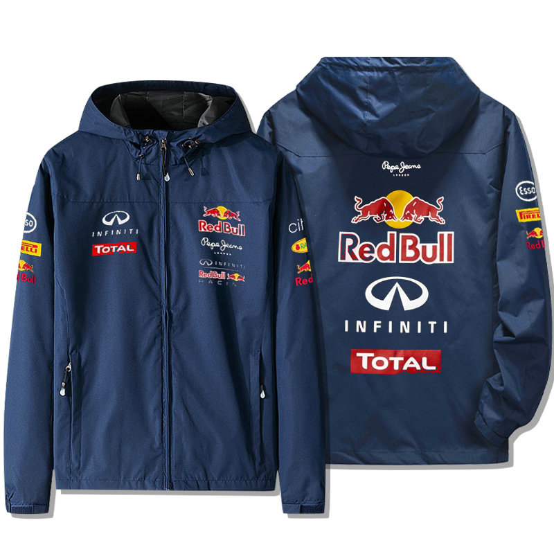 Veste Red Bull Racing Infiniti Total Zippé Capuche Homme Coupe-vent Imperméable